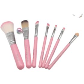 Cartoon Iron Box Makeup Brush Set of 7 Soft Hair Makeup Tool Brushes (Color: pink)